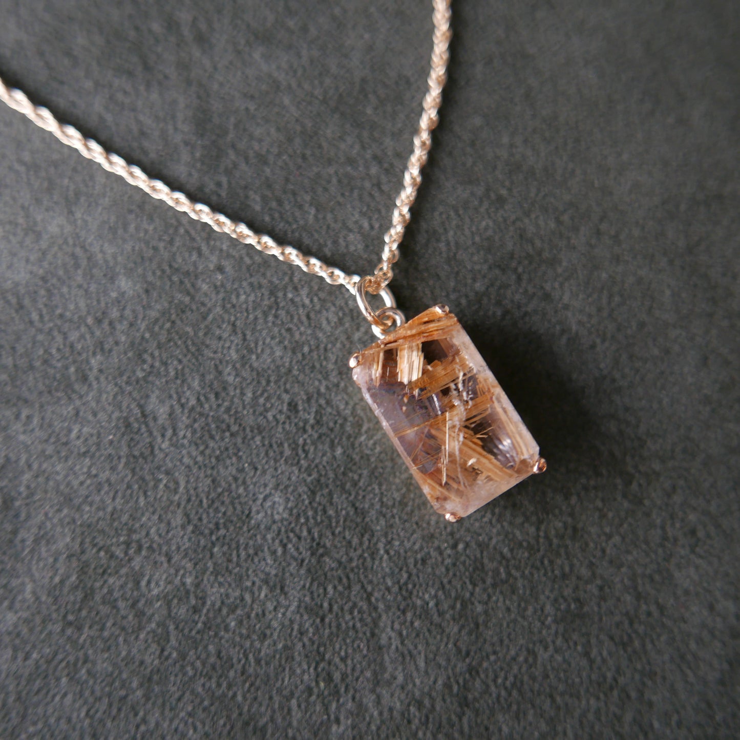 Emerald cut quartz necklace